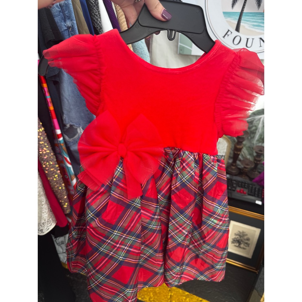 Dreaming of Lucy Girls Red Plaid Holiday Dress Tulle Flutter Sleeve Size 5T